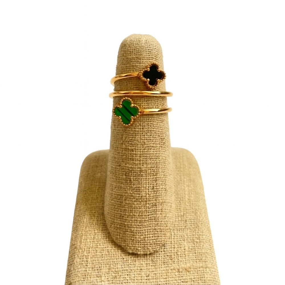 💢Sale💢 18k Real Gold plated Black Clover Ring with green
